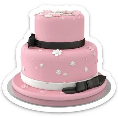 Pastel pink shaped birthday cake with black and white bows and flowers sticker