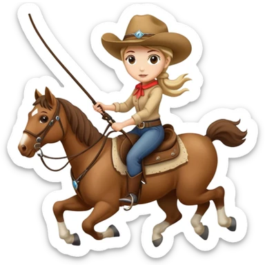 girl wearing cowboy hat riding a horse holding a whip sticker