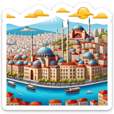 Cinematic Realistic Istanbul Pop Culture Emoji, depicted with a vibrant portrayal of the bustling cityscape rendered with lively textures and energetic, urban lighting. sticker