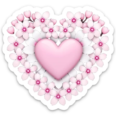 goth sakura heart, heart made of white sakura petals with pink accents, remove background sticker