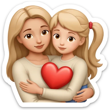Mother and child in a loving embrace, heart symbol sticker