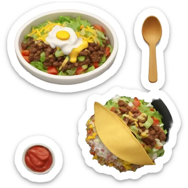 A burrito bowl on a table sticker