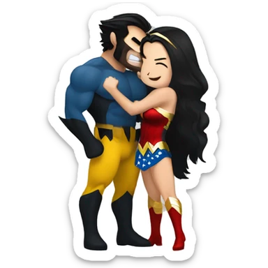 Wolverine and Wonderwoman hugging  sticker