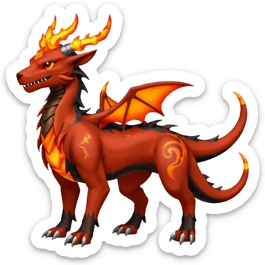 Copper-Bronze Molten-Lava Glow-Cracked Fiery-Runed Draconic Houndoom-Garchomp-hybrid-creature (full body) sticker