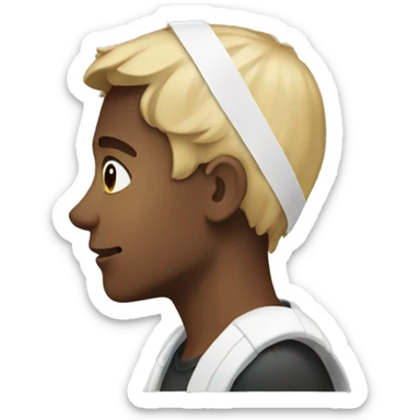 A side profile of a young man with their ear covered by a bandaid sticker