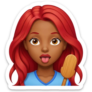 Black Girl sticking out tongue long red hair brown eyes  pretty lips  sticker