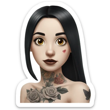 Hyperrealistic Pale girl with black hair arm tattoos sticker