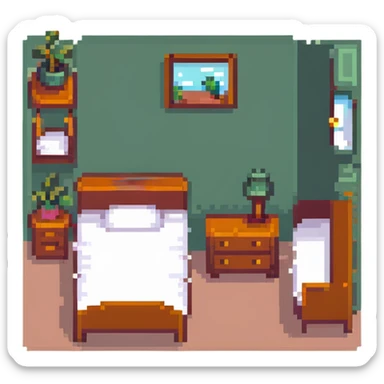 tiny cute bedroom with pink decor, plushies, cute lamp, small cozy bed sticker