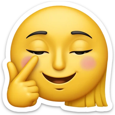 A circular emoji with eyes closed with not so big eyelashes, standard nose, a smirk with one hand making middle finger expression resting on nose slanting down. sticker