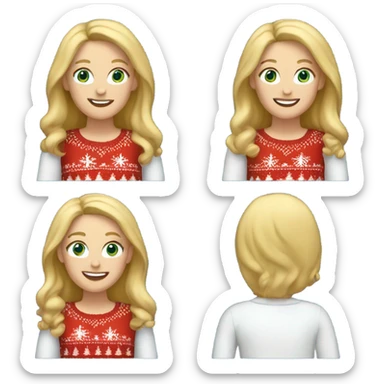 Happy white woman with blonde hair and christmas jumper and with blue jeans pants sticker