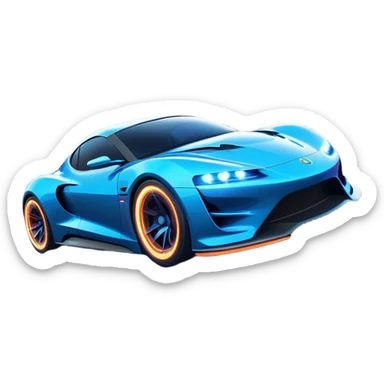 An icon showing a sleek car speeding through a neon-lit cityscape, inspired by Need for Speed. The design features dynamic motion lines, glowing tires, and a vibrant city backdrop with skyscrapers and lights. The rush of high-speed racing is highlighted. Transparent background. sticker