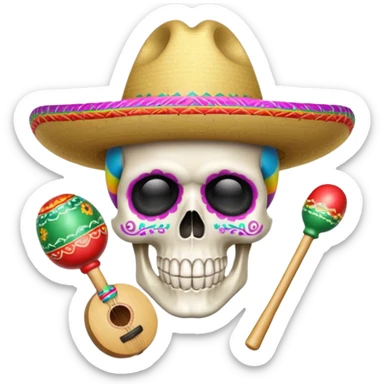 Skull wearing a sombrero with maracas  sticker
