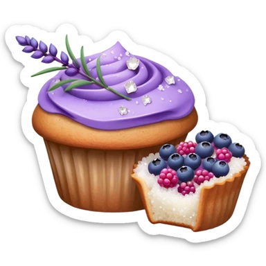 Lavender flower sprig muffin with berry and sugar crystals sticker