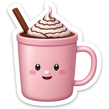 a regular light pink cup with hot chocolate in it, no designs sticker
