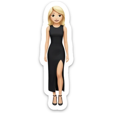 Blonde women, Long black tight sleveless dress, Slot left legs sticker