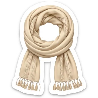 cute soft-matte emoji of an isolated ivory scarf with thick cable-knit patterns, no person, no face, not worn, folded shape, plush cozy texture, light beige accents, warm soft shading sticker