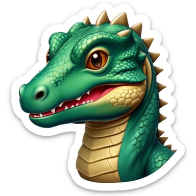 Cinematic Realistic Comical Komodo Dragon Portrait Emoji, Head tilted dramatically with an exaggeratedly amused expression, featuring a striking, glossy scaled hide with bold textures and wide, expressive eyes brimming with playful disbelief, rendered with lifelike detail and natural hues, high shine, dramatic yet playful, styled with an air of cheeky reptilian mischief, soft glowing outline, capturing the essence of a spirited and over‐the‐top Komodo dragon that looks ready to charge its way into viral fame! sticker