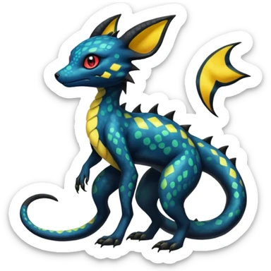 Anthropomorphic Scaley Exotic Salandit-Aurorus-Umbreon-Fakémon-hybrid-creature (full body)  sticker