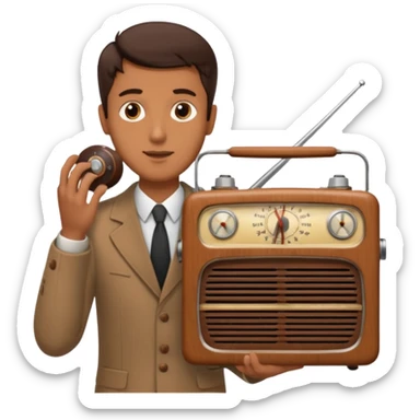a vintage radio in the hands of a man  sticker