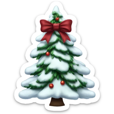 Snowy Christmas tree with dark red bows sticker