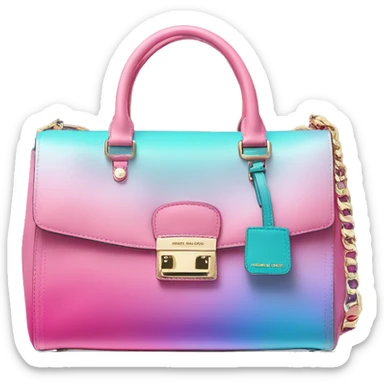 Realistic isolated bubblegum pink ,teal,and light purple ombre Michael Kors satchel purse.  sticker