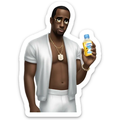 P.Diddy holding 1 bottle of baby oil sticker