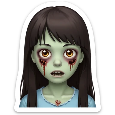 A zombie girl with a long straigh dark brown hair and a bangs  sticker