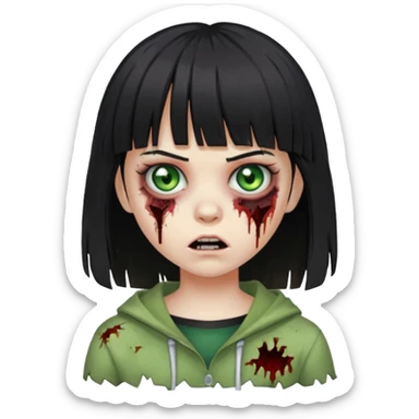 girl zombie with half black hair with bangs  sticker