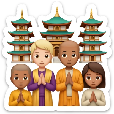 people praying in a Buddhist temple sticker