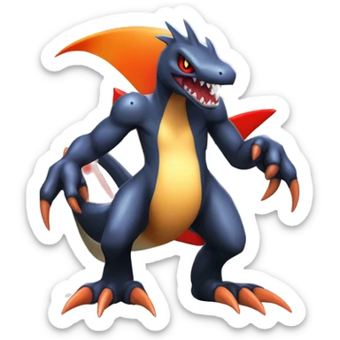 Black, Red, Orange, Beige, Modern, Futuristic, Cool, Edgy, Badass Punk-style Garchomp-Charmeleon-Croconaw Fakémon-Digimon  full body sticker