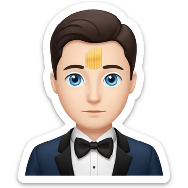 🤵🏼bu emojide sadece göz rengini mavi yap ve Smokinli olsun sticker