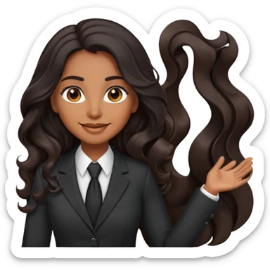 business woman with brown skin, brown eyes, long black wavy hair looking very happy, professional suit sticker