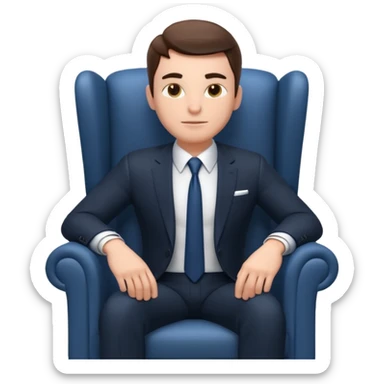 businessman sitting in an armchair, confident relaxed pose, formal suit and tie, professional corporate vibe, 3D cartoon style, mobile game icon style, clean background, no text, no watermark
 sticker