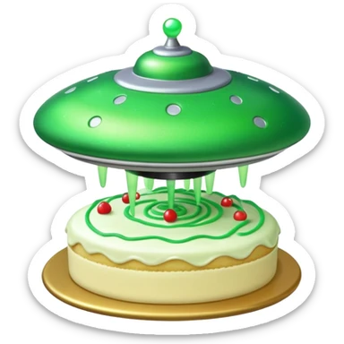 big ufo flying and stealing in a green light small cake  sticker