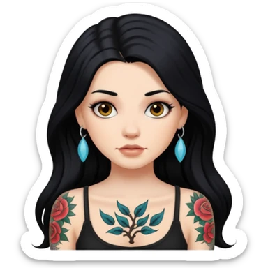 Hyperrealistic beautiful white girl with tattoos, with long black hair sticker
