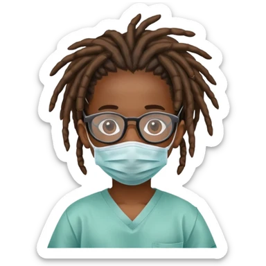 african kid with dreads and glasses and 
surgical mask sticker