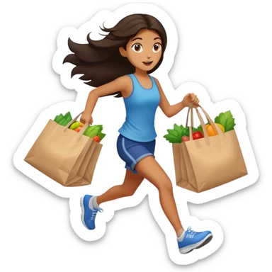 Girl running with grocery bags sticker