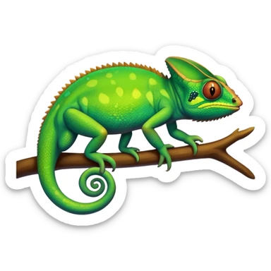 A hyper-realistic green chameleon  sticker