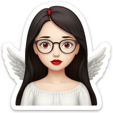 Angel girl with eyeglasses and long dark hair with red lipstick  sticker