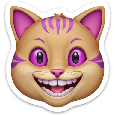 White cat wide mouth happy smiling with teeth showing, very light pink inner ears, magenta purple eyes, looks like discord's :smiley_cat: emoji, male looking sticker