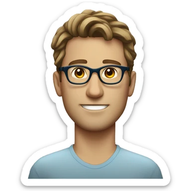 tall white man with wavy short brunette hair and blue eyes wearing glasses sticker