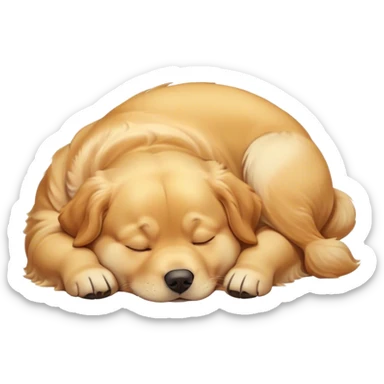 Cinematic Meme-Worthy Chubby Sleeping Golden Retriever Portrait Emoji, Head resting peacefully with a contented smile, featuring a delightfully chubby build and a luxuriously soft golden coat, eyes shut in a serene nap, Simplified yet hilariously adorable features, highly detailed, glowing with a soft, drowsy light, high shine, relaxed and utterly lovable, stylized with an air of playful laziness, bright and endearing, soft glowing outline, capturing the essence of a comically sleepy companion, so meme-worthy it feels like it could instantly become the next viral sensation of adorable slumber! sticker