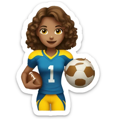 a girl with brown hair and a yellow football player with a small black ring on it sticker