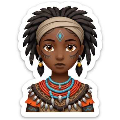 ancient black girl, tattered animal cloth sticker