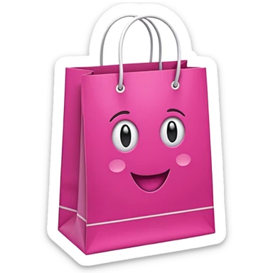 Bolsa de papel rosa fucsia con asas blancas, patrón repetido 'DRUNI' en rosa claro y un 'DRUNI' vertical blanco en el centro, estilo emoji iOS, brillante y realista. sticker