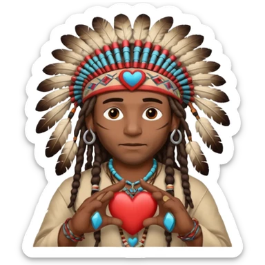 Black American man dark brown with dreads with a American Indian headdress with making a heart with both his hands sticker