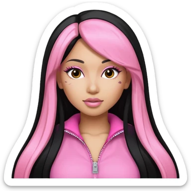Nicki Minaj long black hair with pink highlights, pink outfit sticker