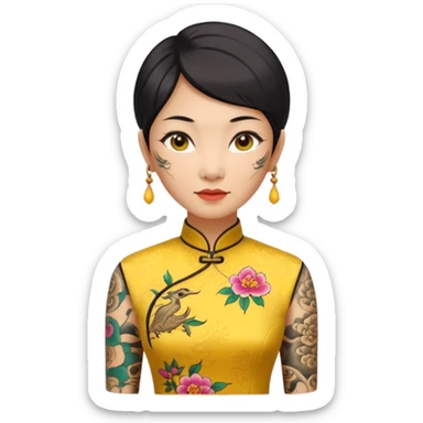ancient woman with tatooed and yellow cheongsam sticker