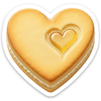 Realistic shortbread cookie in the shape of a heart with yellow pastel jelly middle filling and sprinkled powder sugar on top. sticker