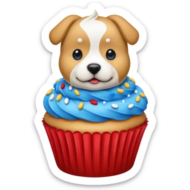 Cupcake  with a  dog  and with gloden and silver and blue and red icing  sticker
